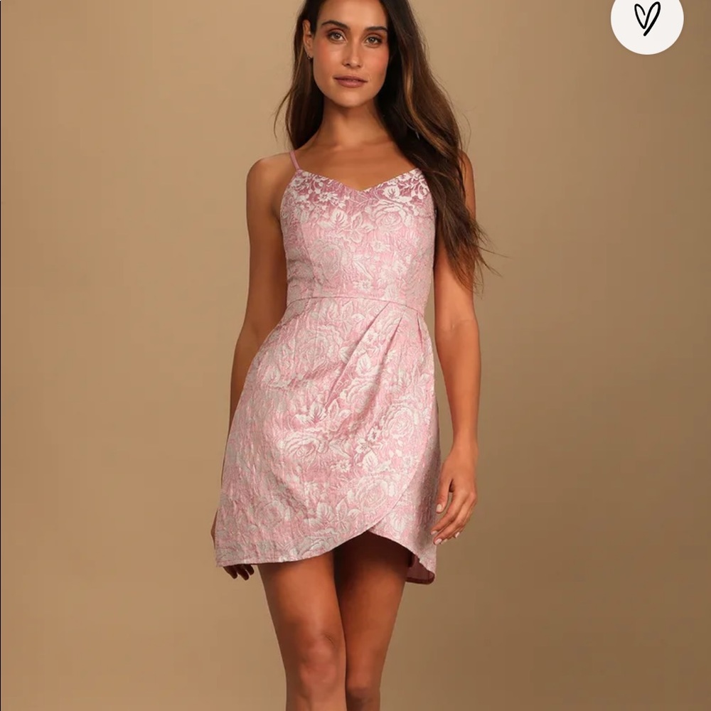 Start This Party Rose Pink Floral Jacquard Tulip Mini Dress